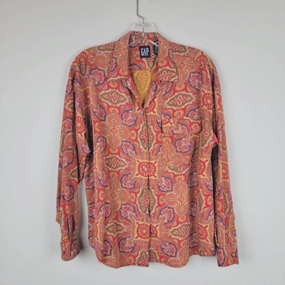 Vintage GAP Red Arabesque Prints Button Down Long Sleeve Pocket Shirt Size M - Picture 1 of 12